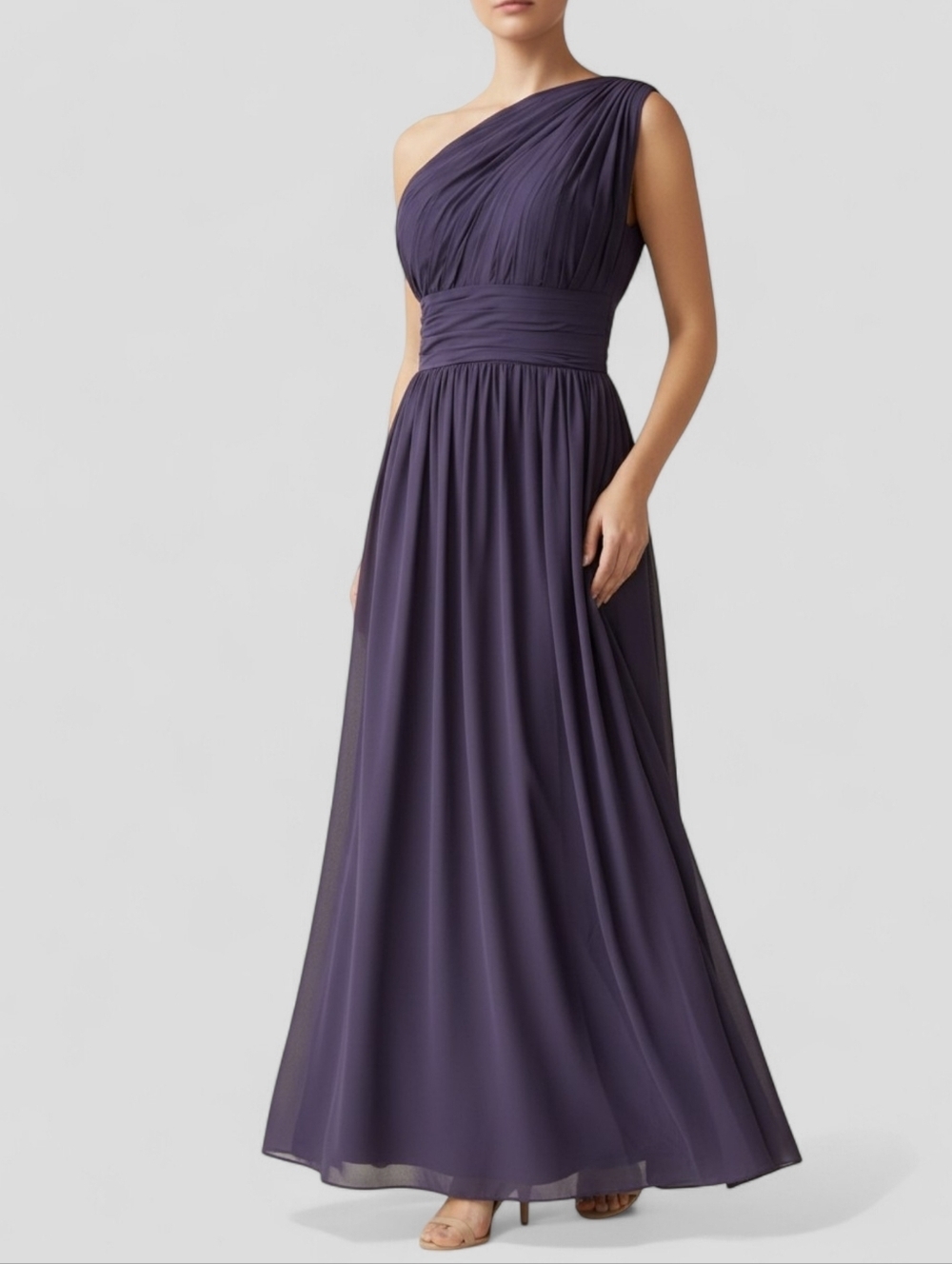 Bill Levkoff Plum One Shoulder Chiffon Evening Gown Formal Dress 8